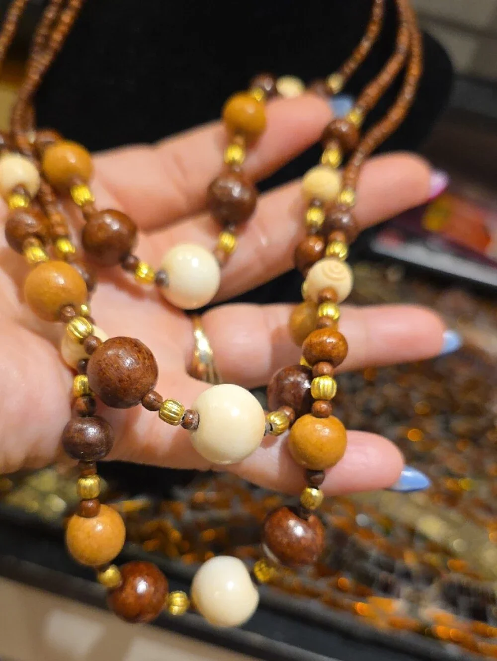 Vintage Brown and Cream Multi-Strand Beaded Necklace